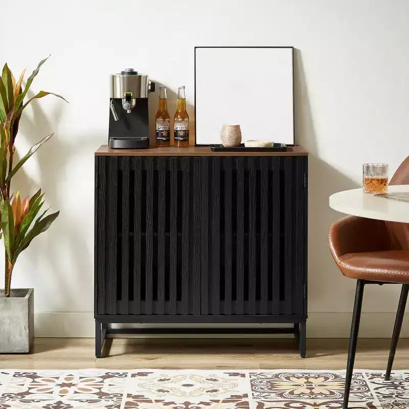 Meuble de rangement cannelé, buffet avec étagères réglables, console avec crédence de rangement