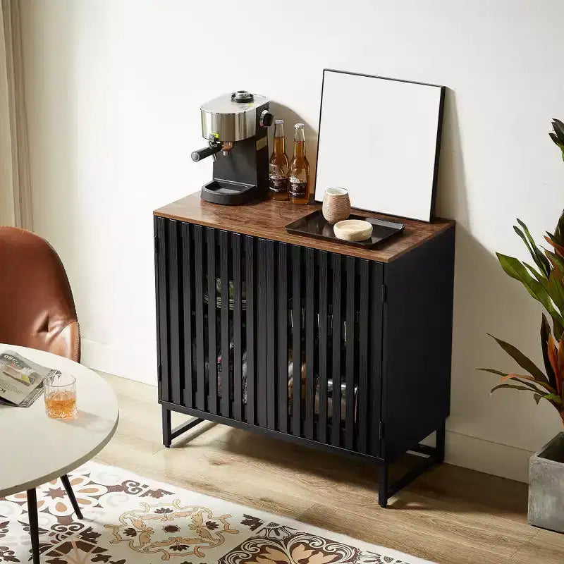 Meuble de rangement cannelé, buffet avec étagères réglables, console avec crédence de rangement