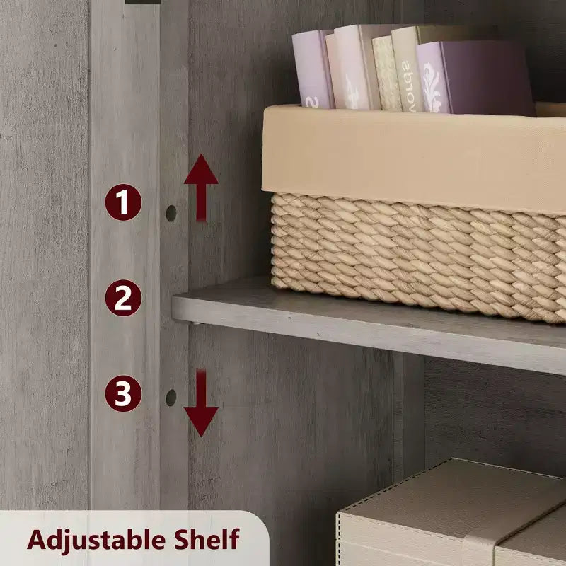 Meuble de salle de bain, Armoire de rangement de style ferme avec portes en verre et étagères réglables, Armoire de cuisine autoportante, Meuble de rangement au sol
