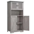 Meuble de salle de bain, Armoire de rangement de style ferme avec portes en verre et étagères réglables, Armoire de cuisine autoportante, Meuble de rangement au sol