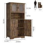 Meuble de salle de bain, Armoire de rangement de style ferme avec portes en verre et étagères réglables, Armoire de cuisine autoportante, Meuble de rangement au sol