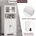 Meuble de salle de bain, Armoire de rangement de style ferme avec portes en verre et étagères réglables, Armoire de cuisine autoportante, Meuble de rangement au sol