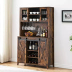 Meuble de salle de bain, Armoire de rangement de style ferme avec portes en verre et étagères réglables, Armoire de cuisine autoportante, Meuble de rangement au sol