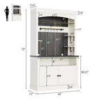 Armadietto da Bar per Caffè Alto 183 cm, Buffet con Vano Contenitore, Credenza da Cucina Stile Fattoria, Mobile Alto per Caffè con Ripiano per Microonde/Portabottiglie/Mensola in Vetro
