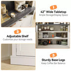 Armadietto da Bar per Caffè Alto 183 cm, Buffet con Vano Contenitore, Credenza da Cucina Stile Fattoria, Mobile Alto per Caffè con Ripiano per Microonde/Portabottiglie/Mensola in Vetro