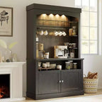 Coffee Bar Cabinet 72 in Tall Buffet Cabinet with Storage Farmhouse Kitchen Sideboard Tall Coffee Hutch with Microwave Stand/Wine Rack/Glass Shelf