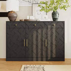 Famapy Black Storage Cabinet Buffet Chest with Gold Accents and Geometric Design Shoe Cabinet