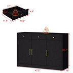 Meuble de rangement noir Famapy, buffet avec accents dorés et design géométrique, meuble à chaussures