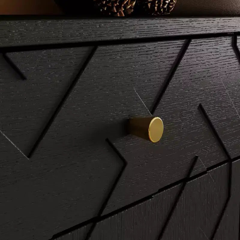 Meuble de rangement noir Famapy, buffet avec accents dorés et design géométrique, meuble à chaussures