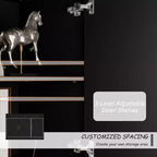 Meuble de rangement noir Famapy, buffet avec accents dorés et design géométrique, meuble à chaussures