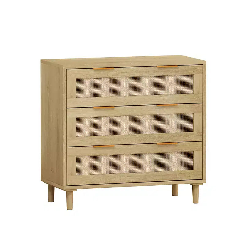 Cassettiera a 3 cassetti, mobiletto da cucina con 3 cassetti profondi in rattan, mobile buffet con maniglia in ferro