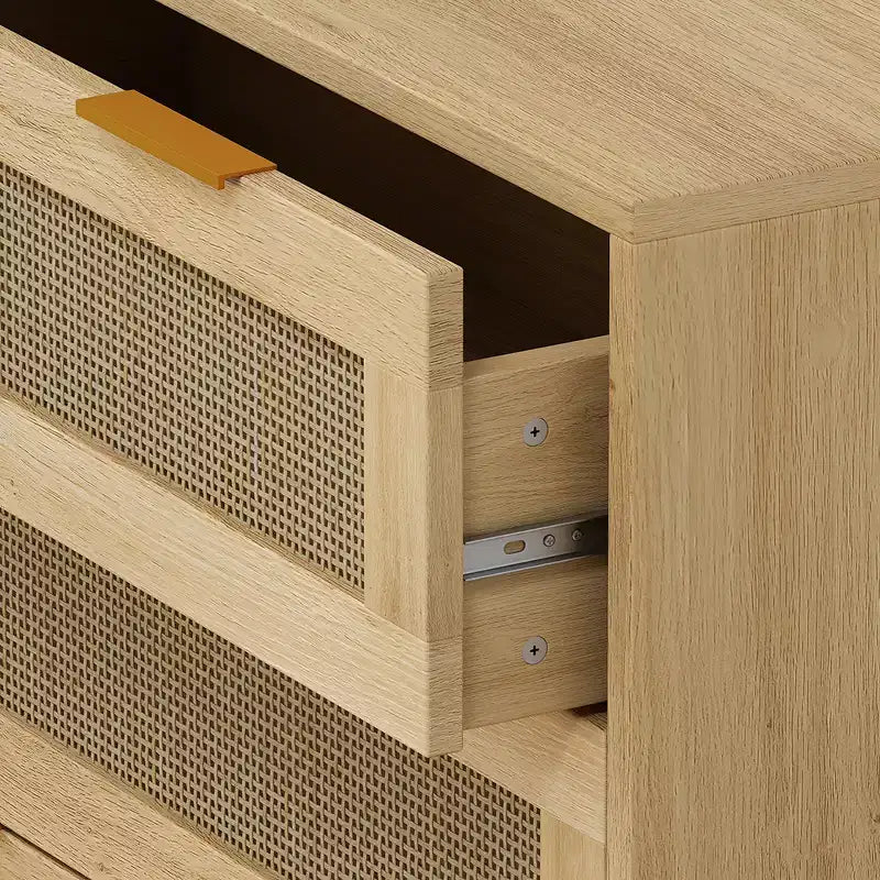 Cassettiera a 3 cassetti, mobiletto da cucina con 3 cassetti profondi in rattan, mobile buffet con maniglia in ferro