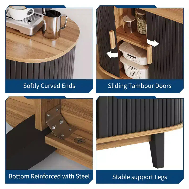 CuisinSmart Buffet bas cannelé 40'', meuble de rangement avec porte coulissante et étagère réglable, pour salon, salle à manger, cuisine, couloir, noir