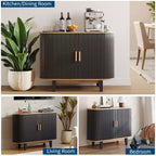 CuisinSmart Buffet bas cannelé 40'', meuble de rangement avec porte coulissante et étagère réglable, pour salon, salle à manger, cuisine, couloir, noir