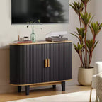 CuisinSmart Buffet bas cannelé 40'', meuble de rangement avec porte coulissante et étagère réglable, pour salon, salle à manger, cuisine, couloir, noir