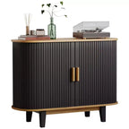 CuisinSmart Buffet bas cannelé 40'', meuble de rangement avec porte coulissante et étagère réglable, pour salon, salle à manger, cuisine, couloir, noir