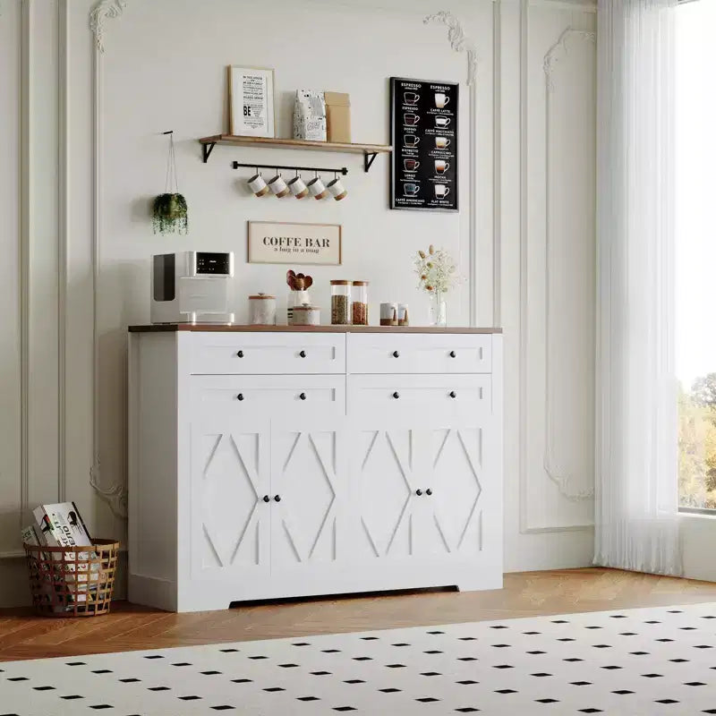 Credenza buffet grande da 55 pollici con contenitore, 4 cassetti e 4 ante, mobile contenitore da cucina con ripiano regolabile, mobile bar in legno per corridoio