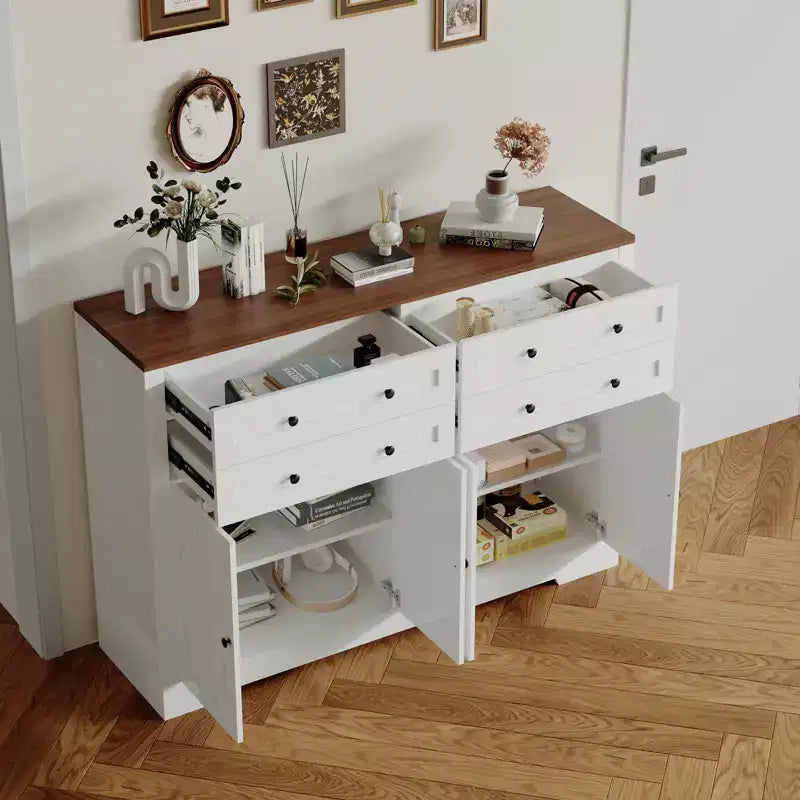 Credenza buffet grande da 55 pollici con contenitore, 4 cassetti e 4 ante, mobile contenitore da cucina con ripiano regolabile, mobile bar in legno per corridoio