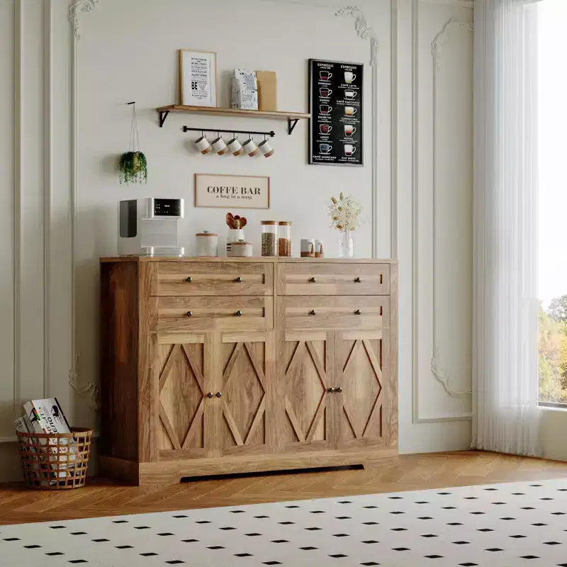 Credenza buffet grande da 55 pollici con contenitore, 4 cassetti e 4 ante, mobile contenitore da cucina con ripiano regolabile, mobile bar in legno per corridoio