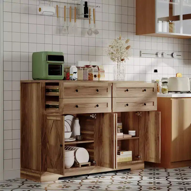 Credenza buffet grande da 55 pollici con contenitore, 4 cassetti e 4 ante, mobile contenitore da cucina con ripiano regolabile, mobile bar in legno per corridoio