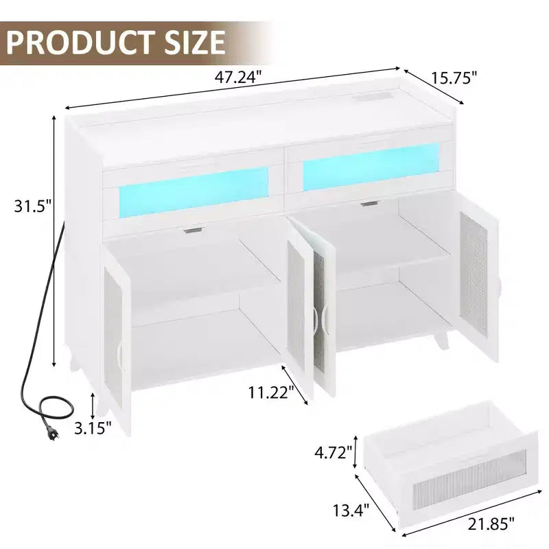 Credenza bassa, mobile da cucina da 120 cm con cassetti, stazione bar caffè in legno con contenitore per sala da pranzo/soggiorno