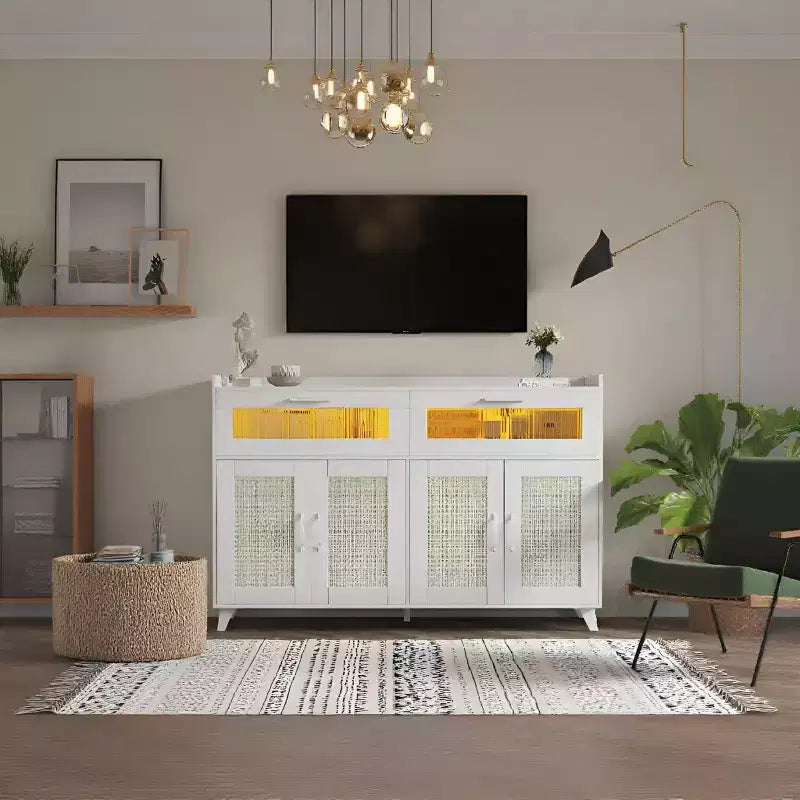 Credenza bassa, mobile da cucina da 120 cm con cassetti, stazione bar caffè in legno con contenitore per sala da pranzo/soggiorno