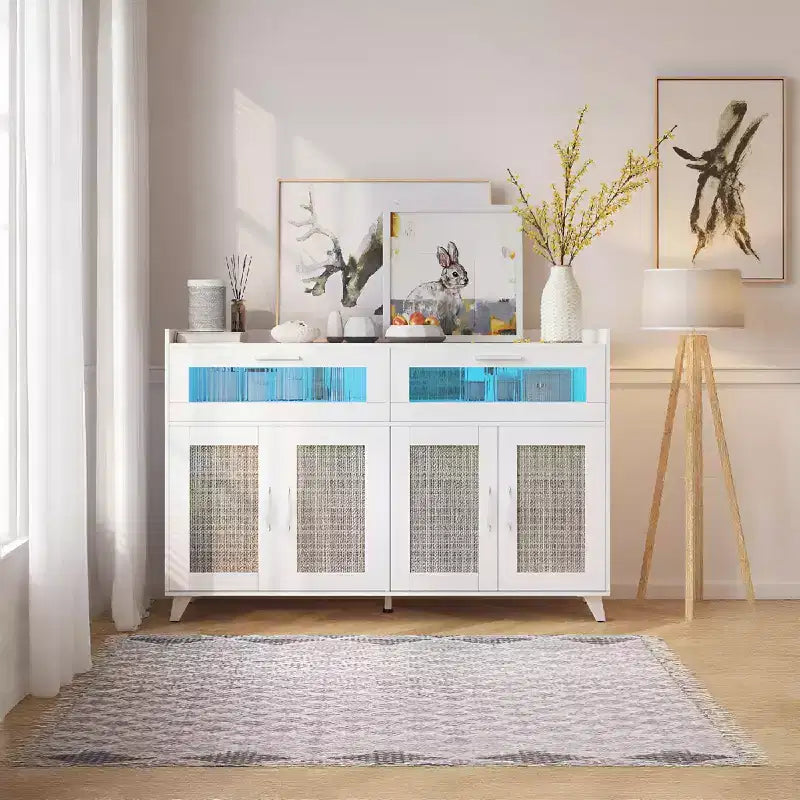 Credenza bassa, mobile da cucina da 120 cm con cassetti, stazione bar caffè in legno con contenitore per sala da pranzo/soggiorno