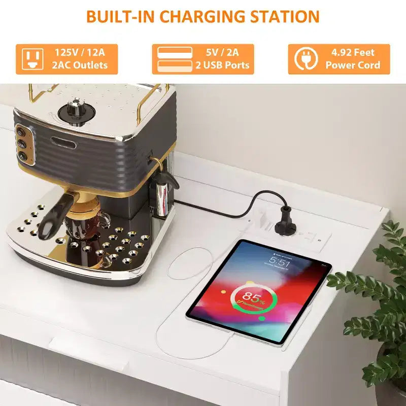 Credenza bassa, mobile da cucina da 120 cm con cassetti, stazione bar caffè in legno con contenitore per sala da pranzo/soggiorno