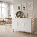 Homy Casa Modern White Accent Cabinet with Fluted Doors and Gold Metal Legs, Storage Sideboard for Living Room