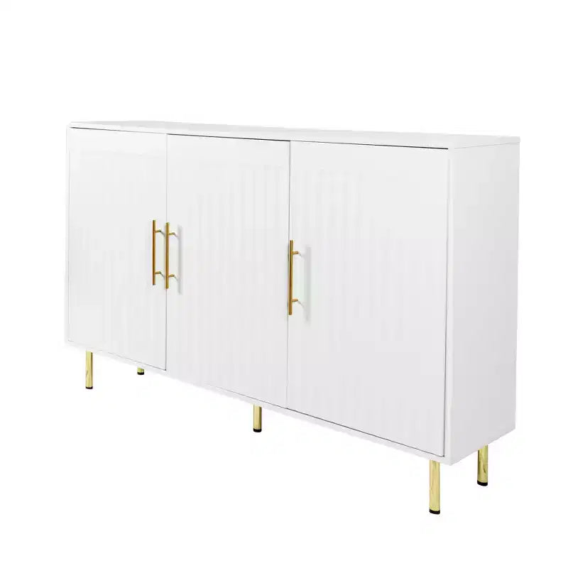 Homy Casa Mobiletto d'accento moderno bianco con ante scanalate e gambe in metallo dorato, credenza contenitore per soggiorno