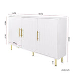 Homy Casa Mobiletto d'accento moderno bianco con ante scanalate e gambe in metallo dorato, credenza contenitore per soggiorno