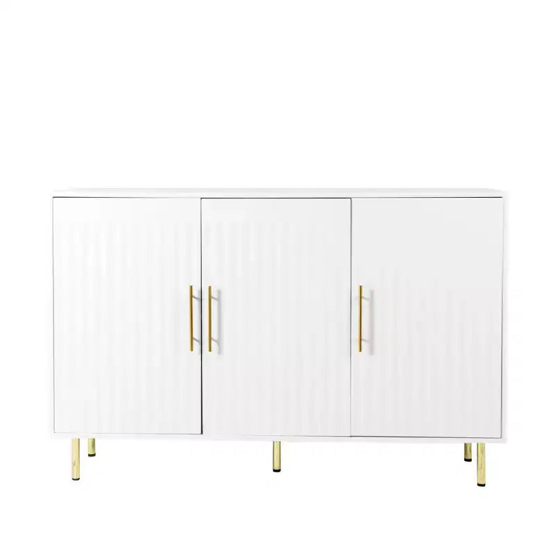Meuble d'appoint moderne blanc Homy Casa avec portes cannelées et pieds en métal doré, buffet de rangement pour salon