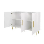 Homy Casa Mobiletto d'accento moderno bianco con ante scanalate e gambe in metallo dorato, credenza contenitore per soggiorno