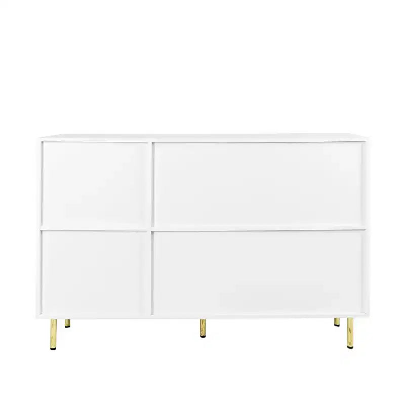 Homy Casa Mobiletto d'accento moderno bianco con ante scanalate e gambe in metallo dorato, credenza contenitore per soggiorno