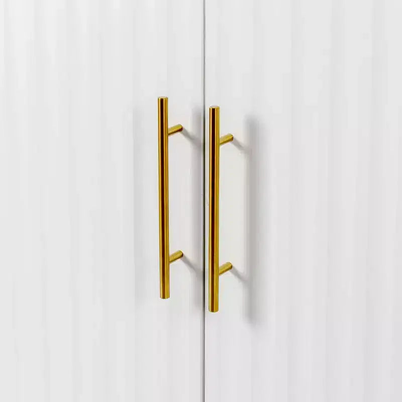 Homy Casa Mobiletto d'accento moderno bianco con ante scanalate e gambe in metallo dorato, credenza contenitore per soggiorno