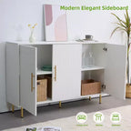 Homy Casa Mobiletto d'accento moderno bianco con ante scanalate e gambe in metallo dorato, credenza contenitore per soggiorno