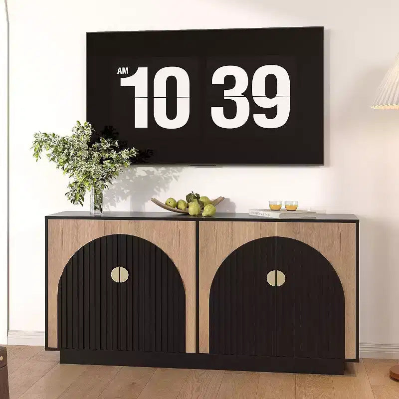 Acekool 63" Buffet bahut de ferme moderne avec portes cintrées, console de rangement pour salle à manger