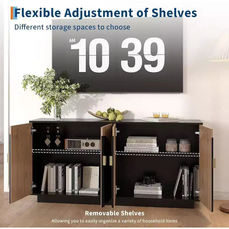 Acekool 63" Buffet bahut de ferme moderne avec portes cintrées, console de rangement pour salle à manger