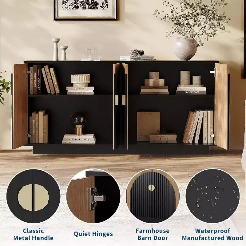 Acekool 63" Buffet bahut de ferme moderne avec portes cintrées, console de rangement pour salle à manger