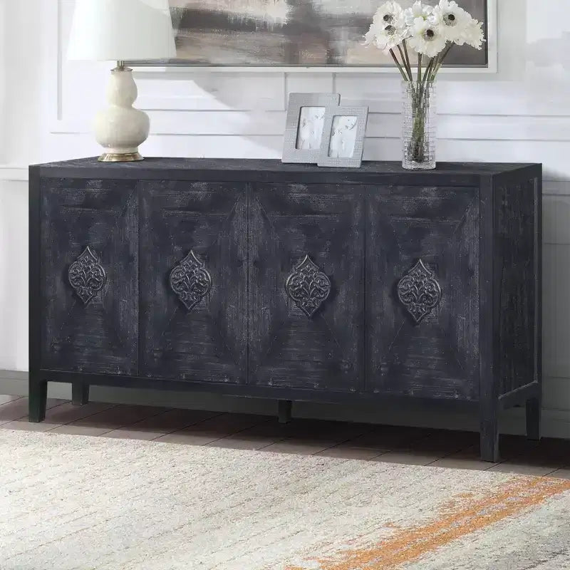 Credenza a buffet a 4 ante stile retrò, ampio mobile da cucina, elegante consolle da ingresso con ripiani regolabili