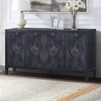 Credenza a buffet a 4 ante stile retrò, ampio mobile da cucina, elegante consolle da ingresso con ripiani regolabili
