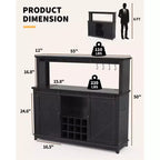 Meuble de bar à café de 55" avec porte coulissante - Grand vaisselier de cuisine avec prise de courant intégrée, porte-verres à vin et grand rangement de buffet - Bar à café de style ferme