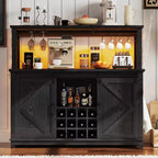 Meuble de bar à café de 55" avec porte coulissante - Grand vaisselier de cuisine avec prise de courant intégrée, porte-verres à vin et grand rangement de buffet - Bar à café de style ferme