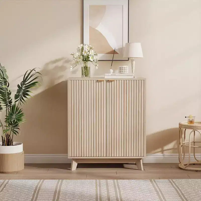 Fluted Cabinet with Storage, Buffet Sideborad with 2 Doors