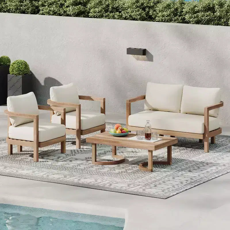 Christopher Knight Home Aston Set da conversazione da esterno a 4 posti in legno di acacia con cuscini