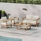 Christopher Knight Home Aston Set da conversazione da esterno a 4 posti in legno di acacia con cuscini