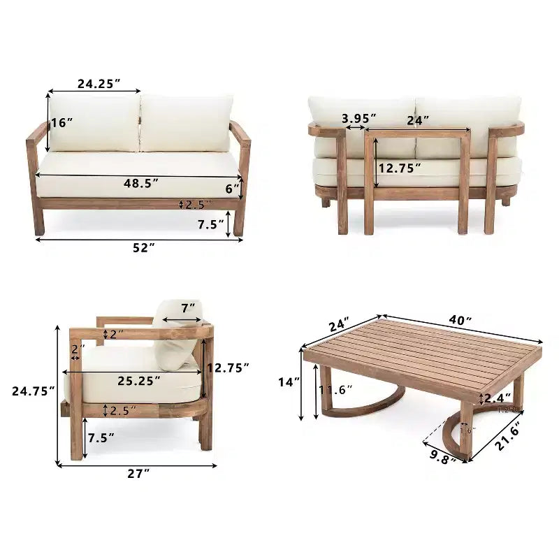 Christopher Knight Home Aston Set da conversazione da esterno a 4 posti in legno di acacia con cuscini
