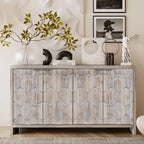 Sideboard Buffet Cabinet, Kitchen Pantry Storage Cabinet with 4 Metal Door Handles,Hexagonal Pattern Coffee Bar Cabinet