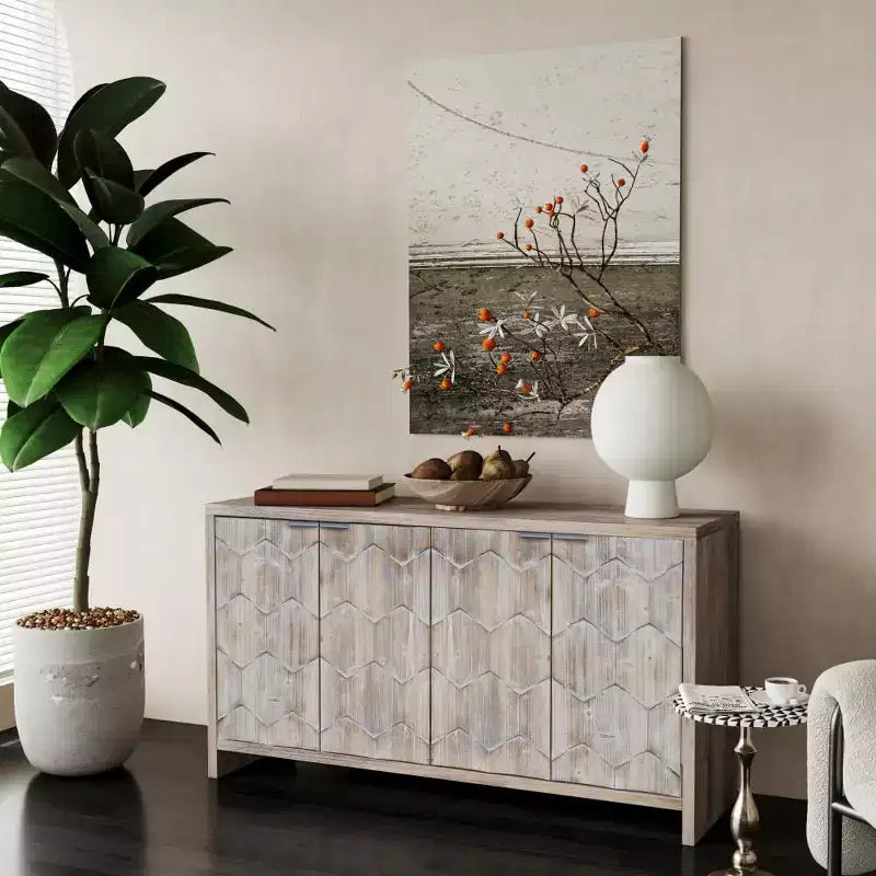 Credenza Buffet, Mobile Dispensa da Cucina con 4 Maniglie Metalliche, Mobile Bar per Caffè con Motivo Esagonale