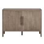 Buffet/armoire de rangement en bois avec deux poignées métalliques et deux portes, adapté aux couloirs, aux entrées et aux salons.